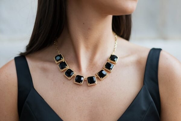 kate spade black faceted stone station gold necklace