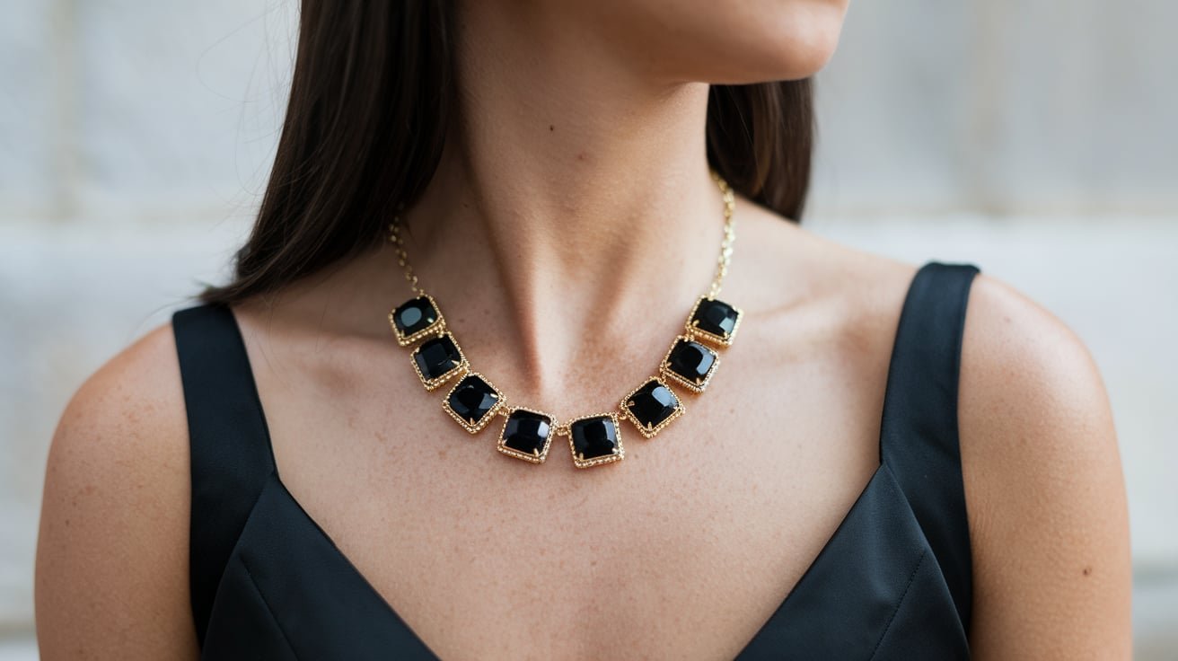 kate spade black faceted stone station gold necklace