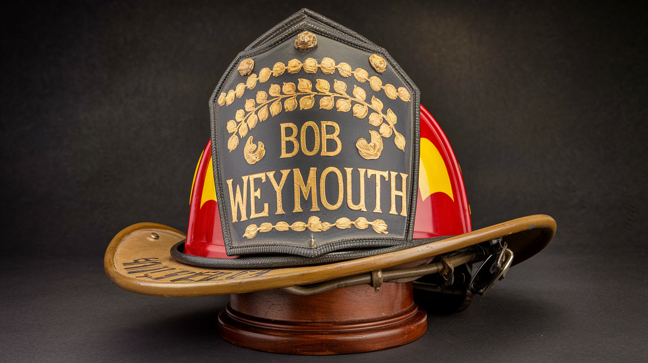 bob weymouth hand painted gold leaf fire helmet shields​