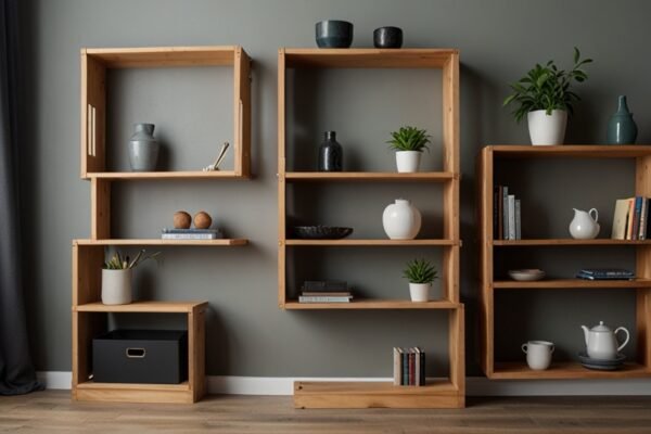 diy wooden contraption shelving with levers to open